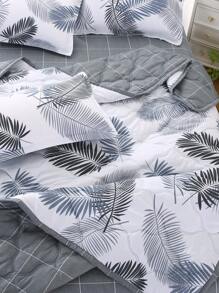 1pc Leaf Pattern Bedspread, Modern Fabric Quilt For Bedroom - Black and White - View 8