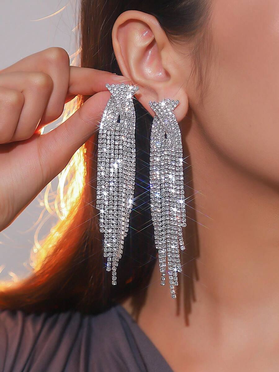 1對豪華水晶流蘇耳墜適合女士日常裝飾 - 彩色 - 查看 1