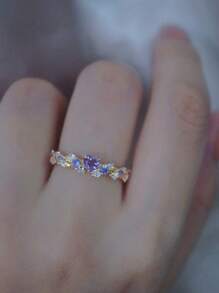 Cubic Zirconia Heart Decor Ring - Multicolor - View 1