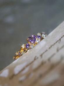 Cubic Zirconia Heart Decor Ring - Multicolor - View 2