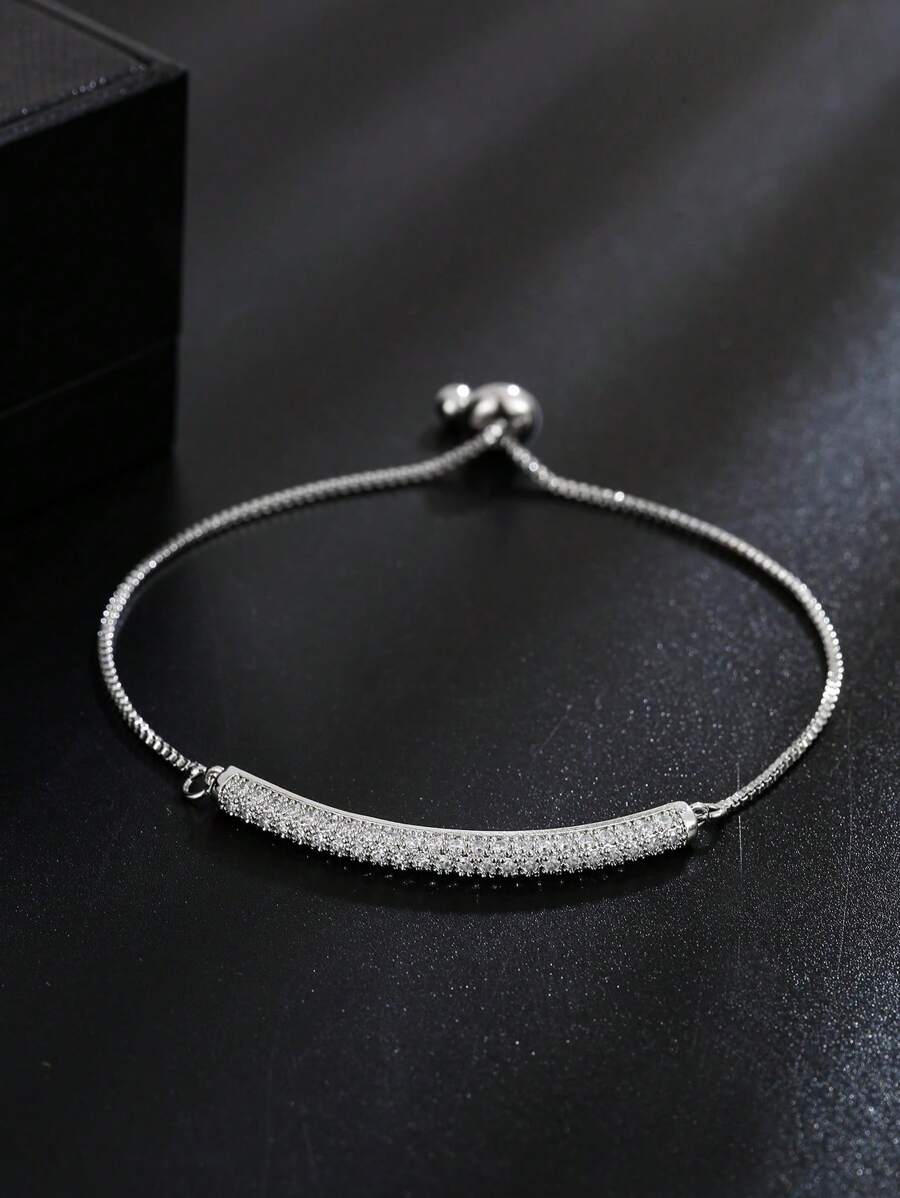 1 Vòng Tay Trang Trí Bằng Đồng Đính Đá Cubic Zirconia Quyến Rũ Cho Phụ Nữ Cho Cuộc Sống Hàng Ngày - Bạc - Xem 1