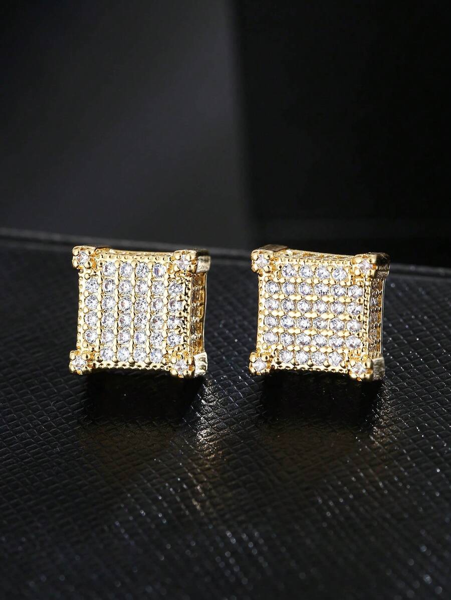 1 Pair Ear Studs For Women Men Fashion Shiny Classic Rhinestone Stud Earrings Jewelry Gift - Yellow Gold - View 1