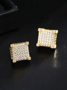 1 Pair Ear Studs For Women Men Fashion Shiny Classic Rhinestone Stud Earrings Jewelry Gift - Yellow Gold - View 2