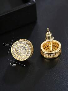 Men Cubic Zirconia Decor Round Stud Earrings Copper Punk Hip Pop Style, For Jewelry Gift And Party