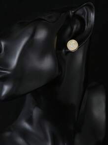 Men Cubic Zirconia Decor Round Stud Earrings Copper Punk Hip Pop Style, For Jewelry Gift And Party