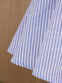 SHEIN 嬰兒條紋圖案和印花荷葉袖連衣裙 - 藍白色 - 查看 5