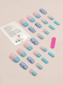 24 chiếc móng vuông ngắn họa tiết bướm giả & 1 tấm băng keo & 1 dũa móng tay - Nhiều màu - Xem 2