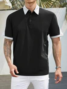 Manfinity Homme Men Plus Contrast Trim Polo Shirt - Black - View 5