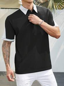 Manfinity Homme Men Plus Contrast Trim Polo Shirt - Black - View 4