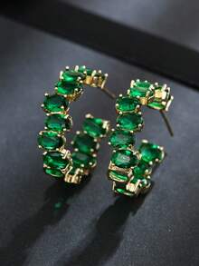 水鑽裝飾開口耳環 - 彩色 - 查看 1