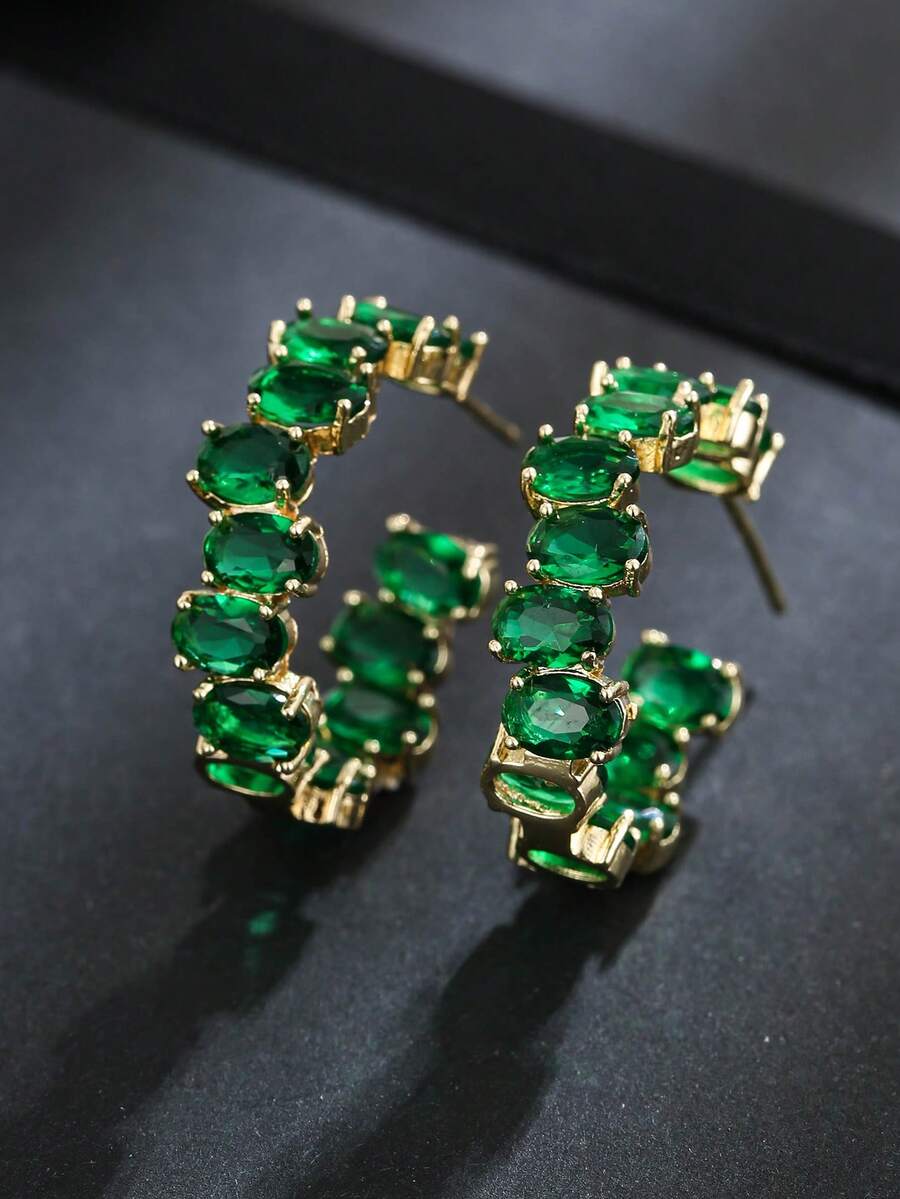 水鑽裝飾開口耳環 - 彩色 - 查看 1