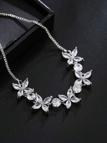 1 Mảnh Cubic Zirconia Trắng Có Thể Điều Chỉnh Hoa Charm Bạc Vòng Tay Cho Phụ Nữ Trang Sức Thời Trang Valentine - Bạc - Xem 2