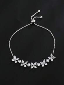 1 Mảnh Cubic Zirconia Trắng Có Thể Điều Chỉnh Hoa Charm Bạc Vòng Tay Cho Phụ Nữ Trang Sức Thời Trang Valentine - Bạc - Xem 3