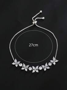 1 Mảnh Cubic Zirconia Trắng Có Thể Điều Chỉnh Hoa Charm Bạc Vòng Tay Cho Phụ Nữ Trang Sức Thời Trang Valentine - Bạc - Xem 5
