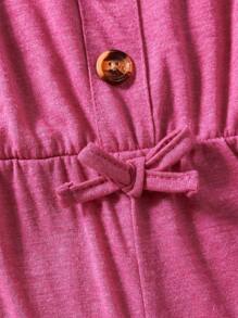 SHEIN Áo liền quần Gái Nút màu trơn Giải trí - Màu Hồng Tươi - Xem 5