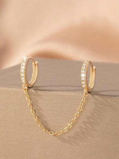 1 Set Luxury Copper Chain Tassel Hoop Earrings, Hip-Hop Style For Women, Party & Date Gift