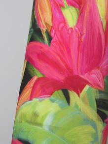 Travachic 熱帶圖案前繫帶燈籠袖短款上衣 - 彩色 - 查看 7