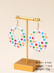 波點圖案圓形耳墜 - 彩色 - 查看 3