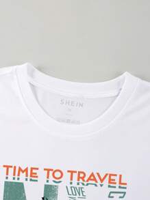 Hombres Camiseta tropical & con estampado de letra - Blanco - Ver 3