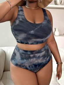Slaydiva Summer Beach Plus Size Tie Dye Bikini Set