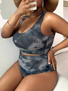 Slaydiva Summer Beach Plus Size Tie Dye Bikini Set