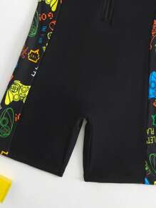 Tween Boy Gamepad Print Zipper Front One Piece Swimsuit - Multicolor - View 4
