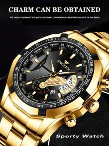 1pc Waterproof Gold Stainless Steel Watch With Date Display, Luminous Hands, Quartz Movement - High-Quality Luxury Gift For Men's Special Occasions - Gold - View 5