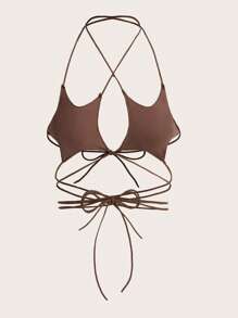 ROMWE Grunge Punk Star Shaped Criss Cross Halter Bra - Khaki - View 4