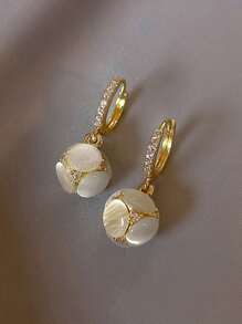 Rhinestone Decor Round Drop Earrings