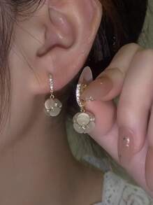 Rhinestone Decor Round Drop Earrings