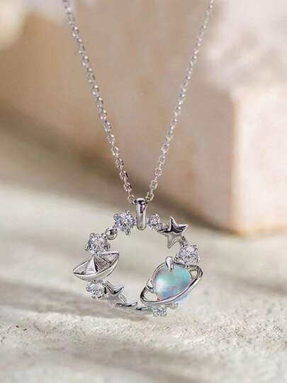 水鑽裝飾星球吊墜項鍊