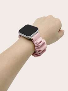 1pc Solid Ruched Watchband Compatible With Apple Watch - Pink - View 5