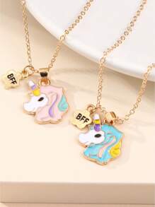2 miếng Cô gái Bạn Nhỏ giọt Đầy màu sắc Kỳ lân Dây chuyền - Nhiều màu - Xem 1