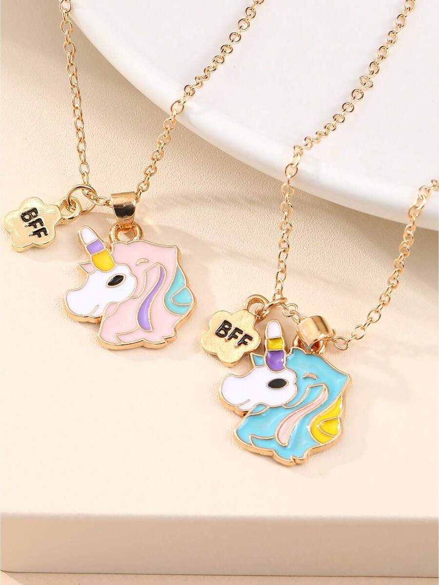 2 miếng Cô gái Bạn Nhỏ giọt Đầy màu sắc Kỳ lân Dây chuyền - Nhiều màu - Xem 1