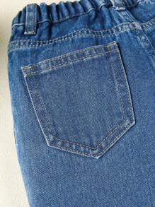 Baby Butterfly Print Raw Hem Jeans - Medium Wash - View 3