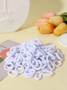 bilicaca 100pcs Girls Solid Color Polyamide Hair Tie For Daily Life - White - View 2