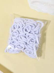 bilicaca 100pcs Girls Solid Color Polyamide Hair Tie For Daily Life - White - View 3