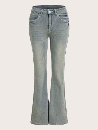 Grunge Punk Jeans de pierna acampanada sólidos, escuela