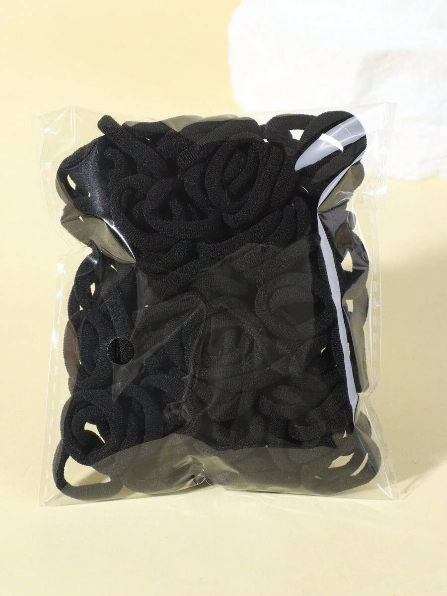 bilicaca 100pcs Girls Solid Casual Hair Tie For Hair Decoration - Black - View 1