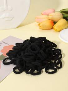 bilicaca 100pcs Girls Solid Casual Hair Tie For Hair Decoration - Black - View 2