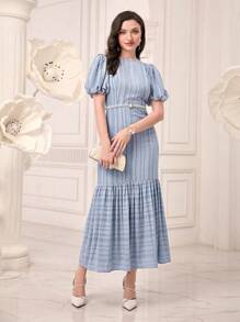 Modelyn Sukienki w stylu arabskim Zmarszczone szycie Zamek błyskawiczny W Paski Elegancki