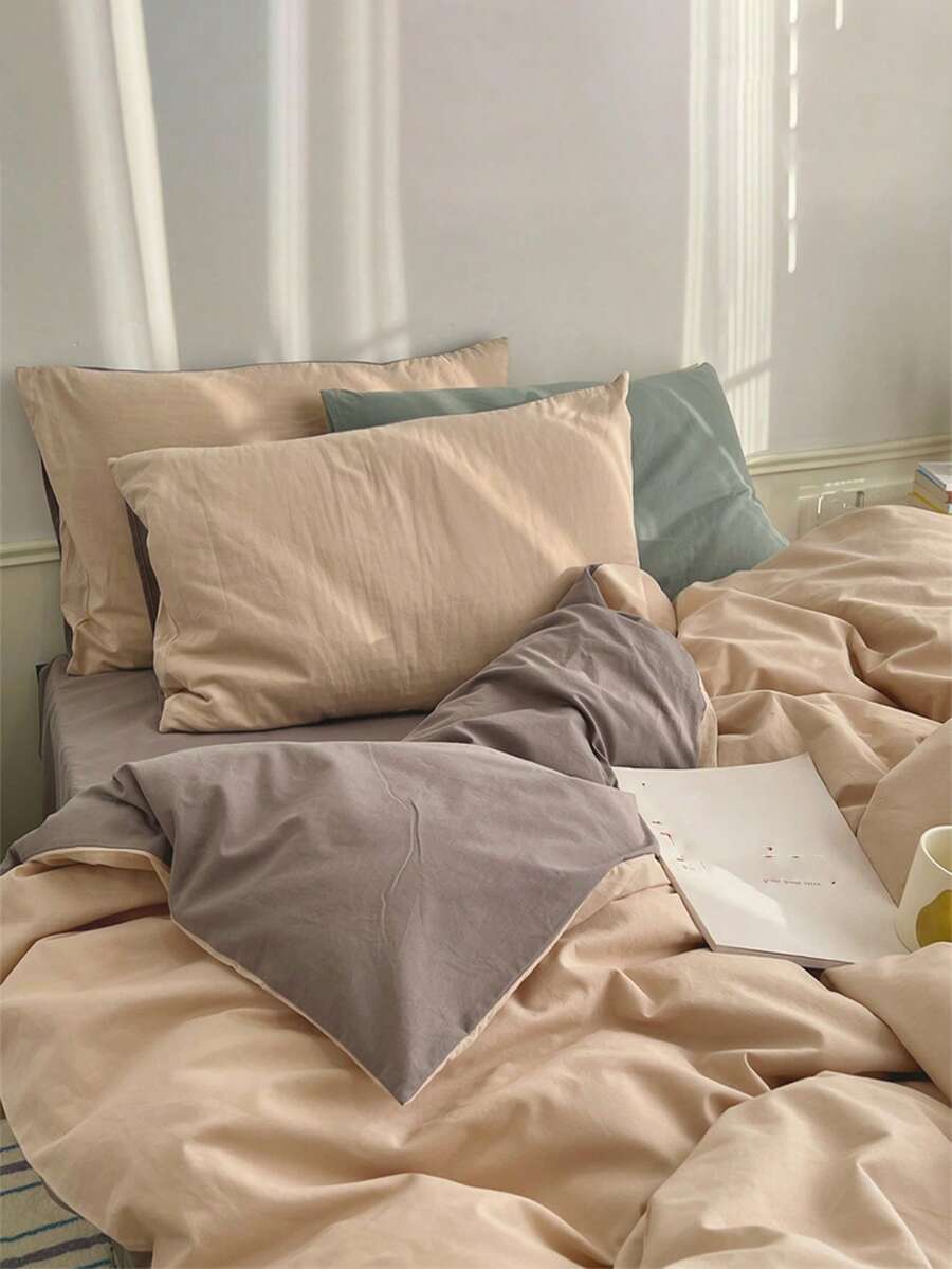 Bộ chăn ga gối 3 món màu Khaki gồm 1 vỏ chăn và 2 vỏ gối, siêu mềm, có thể giặt bằng máy, không có ruột - Màu Khaki - Xem 1