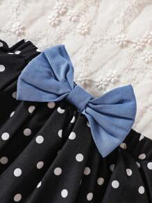 Baby Girl Puff Sleeve Blouse & Polka Dot Print Bow Front Layer Hem Skirt - Multicolor - View 5
