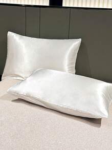 2pcs Polyester Satin Pillowcase Set - Solid Color Pillowcases Good For Hair And Skin, With Envelope Closure, No Pillow Insert, Suitable For Bedroom, Guest Room, Dorm (Boys/Girls), Travel - White - View 8