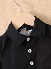 SHEIN Baby Boy Solid Pocket Patched Shirt & Shorts Without Tee - Black - View 3