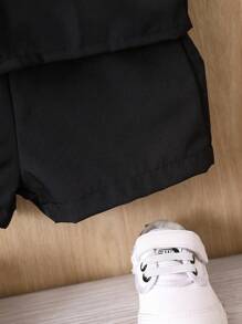 SHEIN Baby Boy Solid Pocket Patched Shirt & Shorts Without Tee - Black - View 5