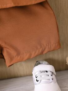 SHEIN 男嬰素色前紐扣襯衫和短褲不帶T恤 - 棕色 - 查看 6