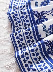 Vestido Con Estampado Floral Y Ribete Con Volantes Para Niña Pequeña - Azul y blanco - Ver 6