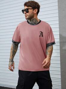 Manfinity EMRG Men Plus Letter Graphic Contrast Trim Tee - Dusty Pink - View 6