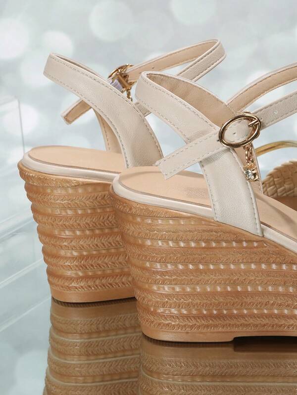 Women Metallic Panel Weave Detail Ankle Strap Sandals, Vacation Outdoor
